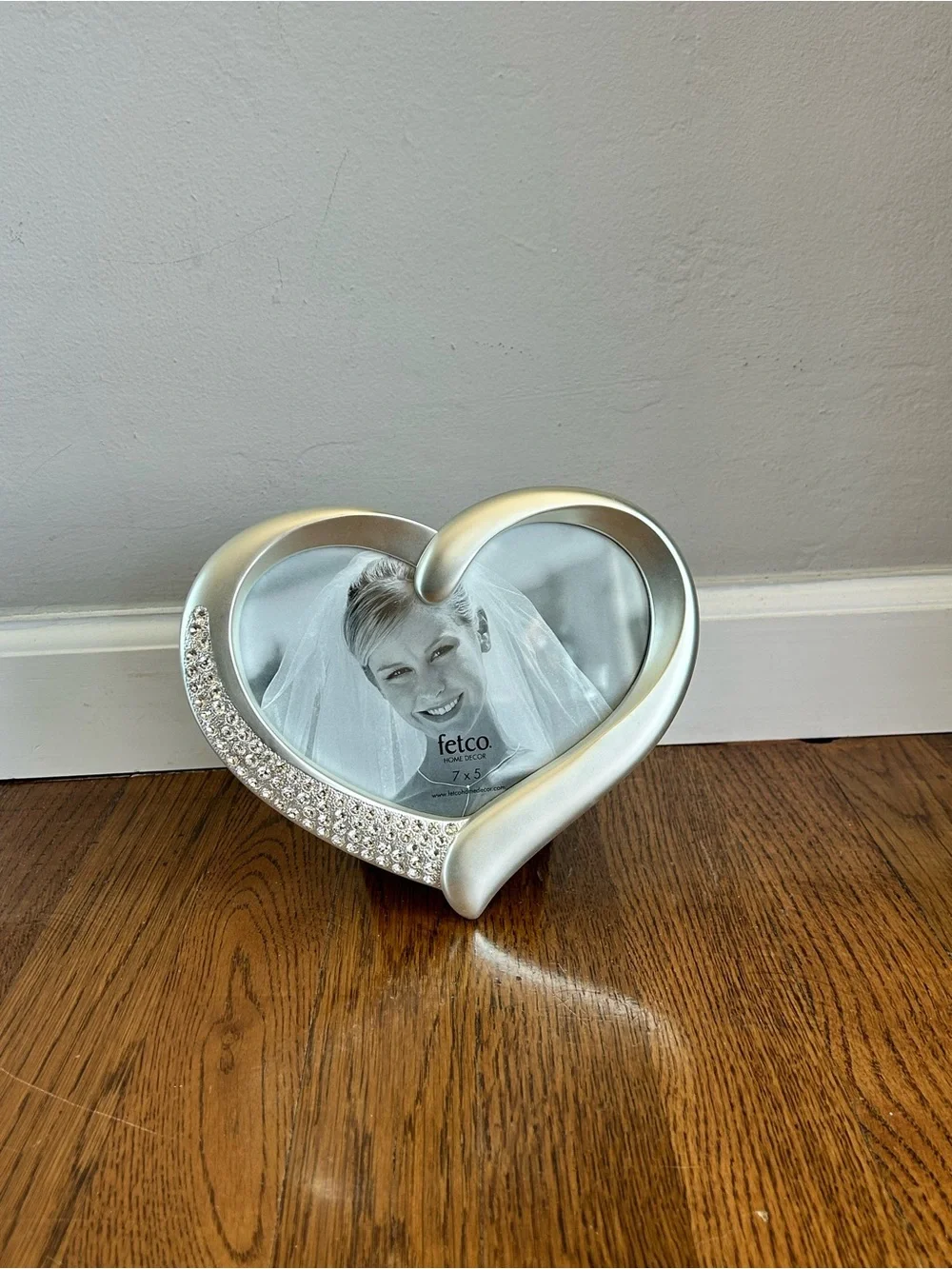 Fetco Silver Heart Photo Frame 7x5 with Rhinestones | Romantic Wedding Home